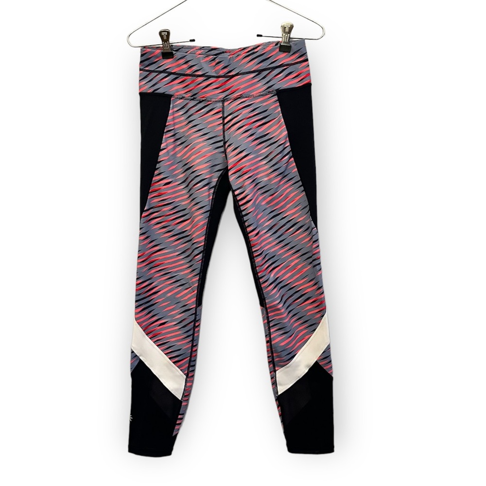 Athleta Electra Sonar 7/8 Workout Leggings Navy blue and Pink Mesh Detail Size S